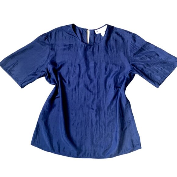 Jonathan Martin Silk Short Sleeve Crew Neck Tee Top Blouse Sz S Navy Blue 3A - Picture 5 of 7